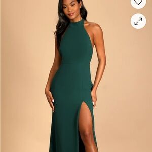 Lulu's Emerald Green Halter Maxi Dress with Slit